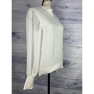 Vince Camuto Mock Neck Clip Dot Long Sheer Sleeve Sweater Women S Antique White